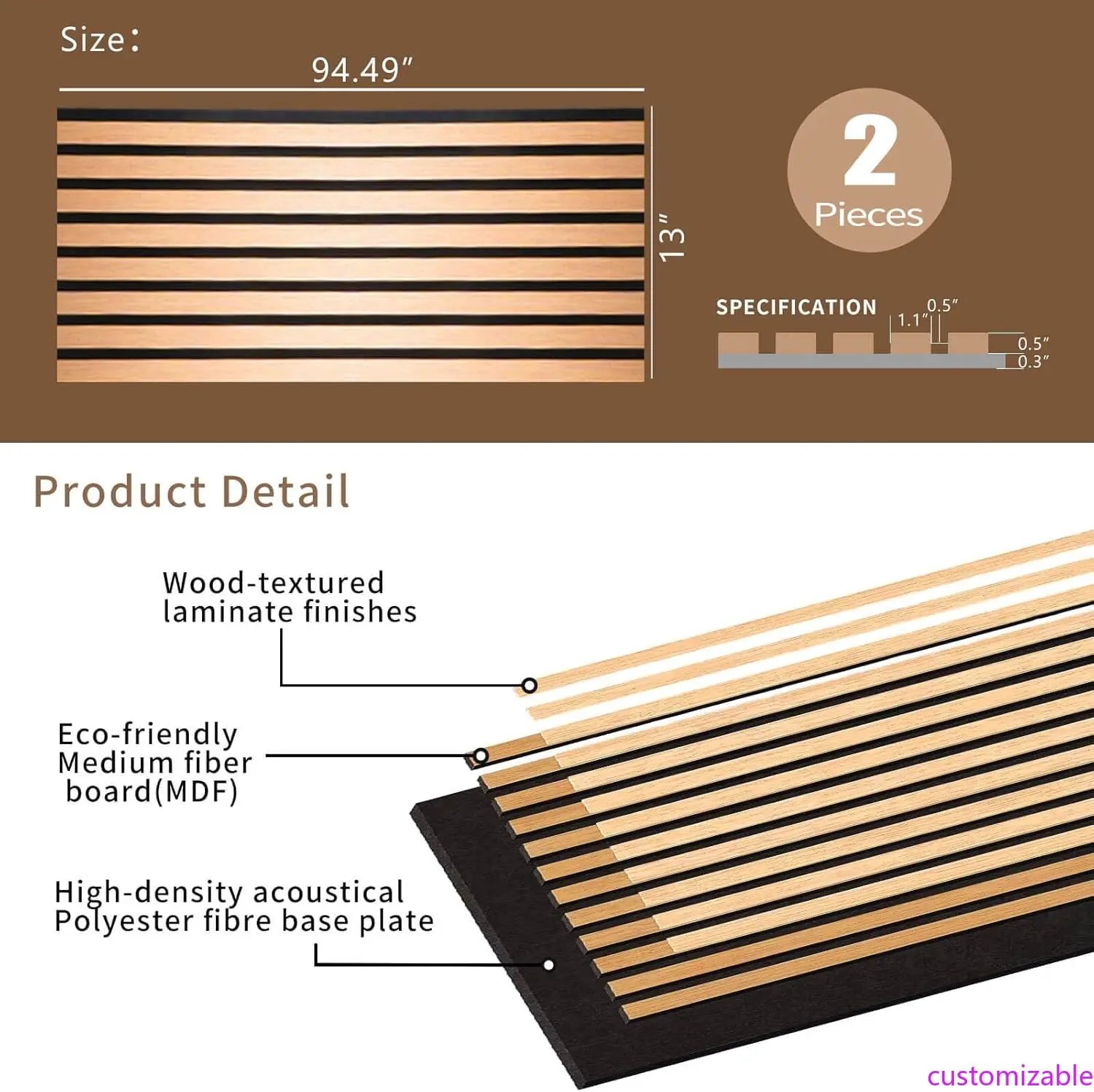 Wood Slat Wall Panels - Modern Wood Panels for Wall, 3D Fluted Sound Absorbing Panel with Wood Finish