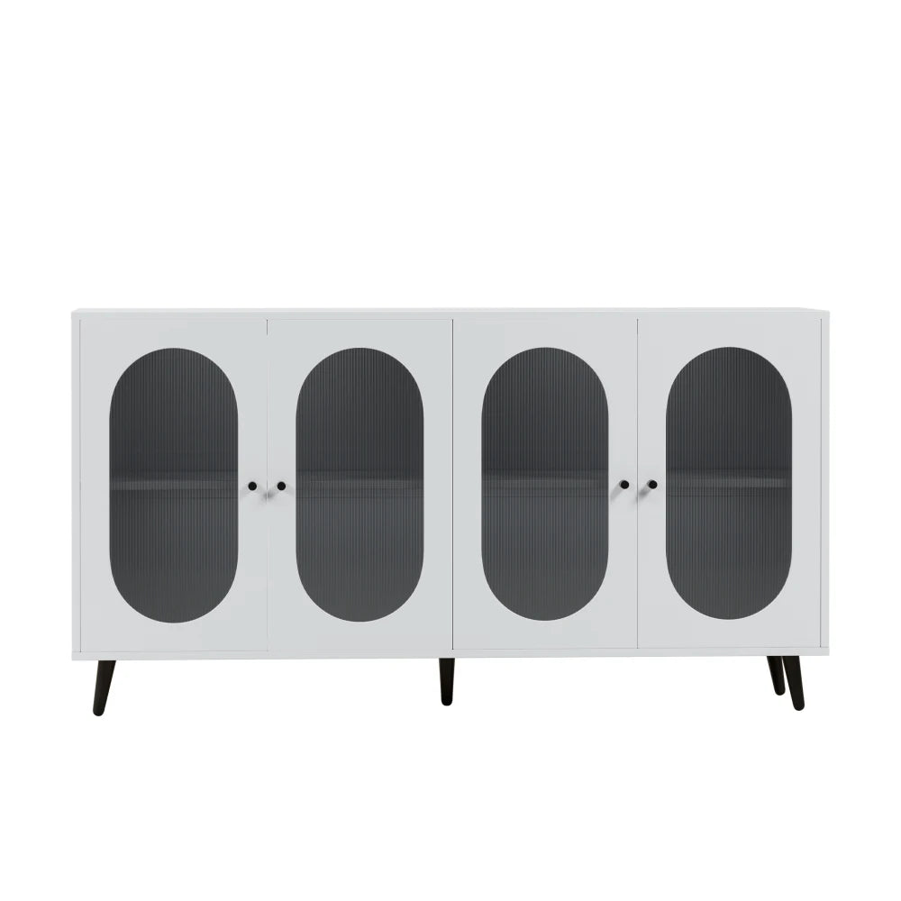 Buffet Cabinet 60'' Storage Cabinet/ 4 Acrylic Doors/ Accent Cabinet/ Sideboard Cabinet for Hallway /Entry /Living Room/ White