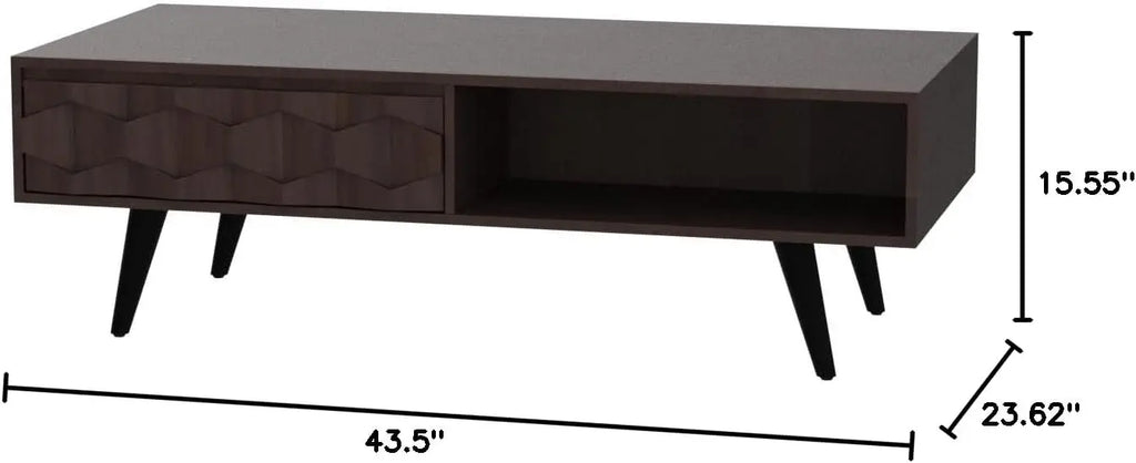 Georgina Solid Wood Coffee Tables for Living Room, Coffee Table Mid Century Modern with 2 Symmetrical Storage Drawers