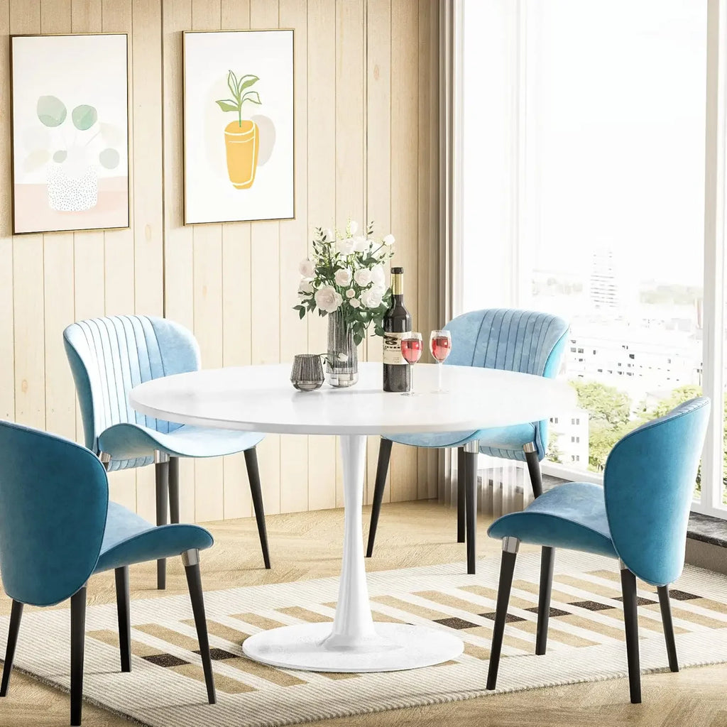 White Round Kitchen Dining Table, 42.1"/4-6 People with MDF Tabletop & Pedestal Base