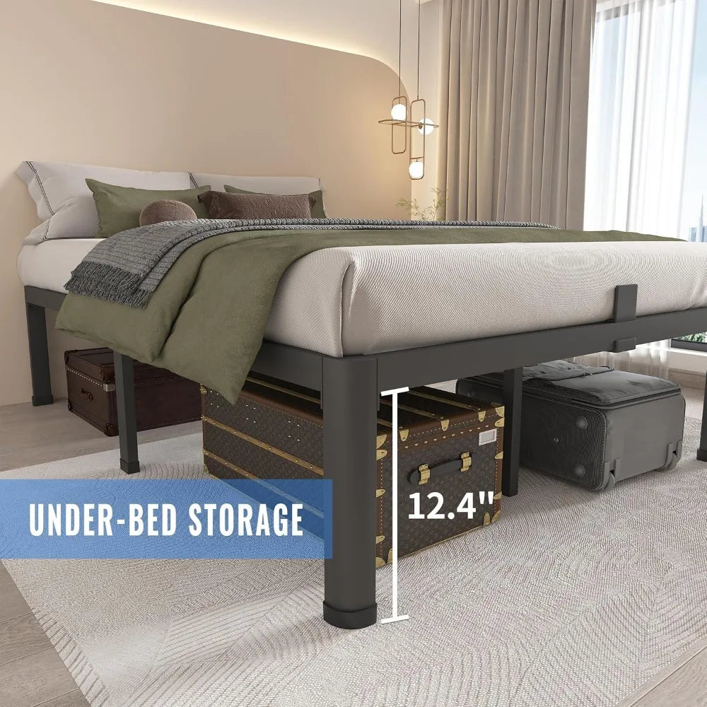 14 Inch Full Size Metal Platform Bed Frame with Round Corner Legs, Heavy Duty Steel Slats