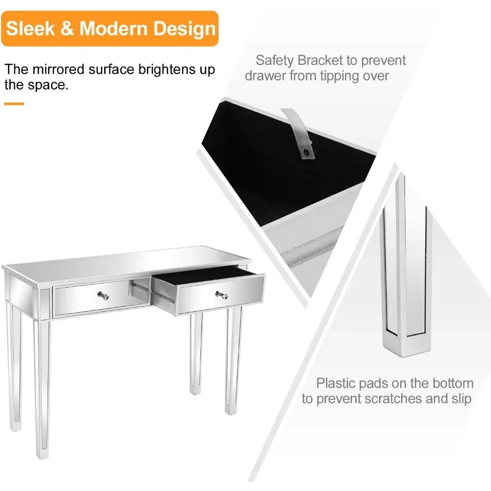 Silver Hallway Console Table with Two Drawers for Entryway and Living Room, Perfect for Bedroom Desk and Sofa Side Tables