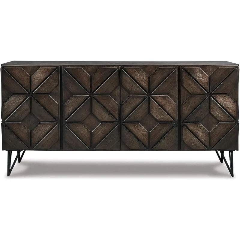 Urban Geometric Design TV Stand Fits TVs up to 70", 4 Cabinet Doors and 3 Adjustable Storage Shelves