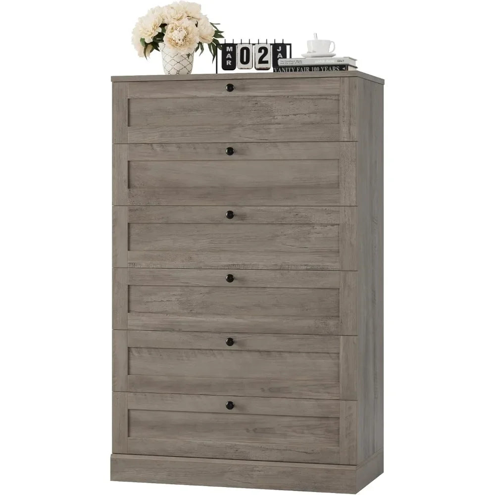 6 Drawer Dresser for Bedroom, 52" Tall Dresser & Chest of Drawers, 29" W Wood Drawer Chest, Modern Vertical Storage Cabinet