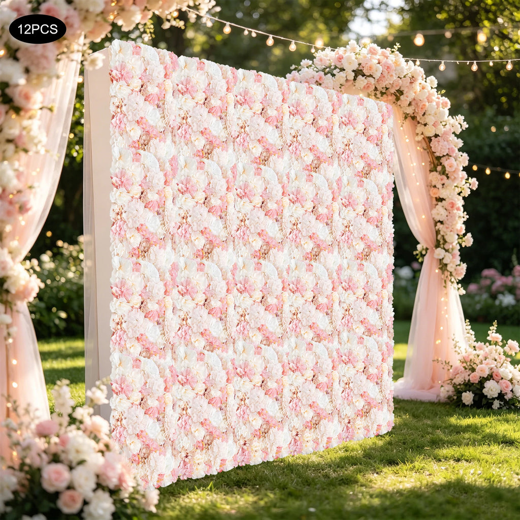 12PCS Silk Flower Walls 23.6x15.74in Artificial Floral Backdrop Realistic Rose Decoration Panel with Grid for Wedding Party Birthday