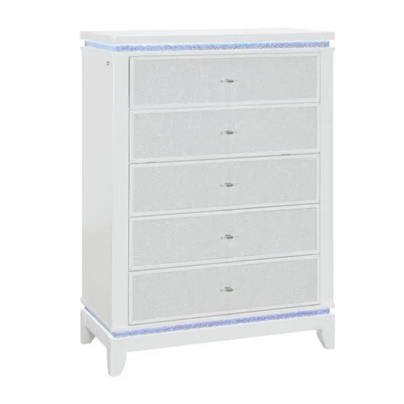 5-Piece Bedroom Set - White King Size Bed with Nightstands, Dresser, and Mirror