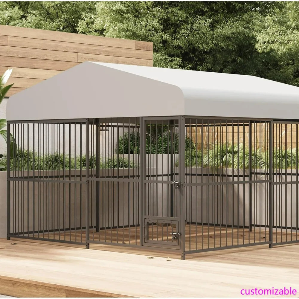 Large Outdoor Dog Kennel with 10x10x6 Dimensions, Durable Roof for Heavy-Duty Use, UV-Protected Waterproof Cover