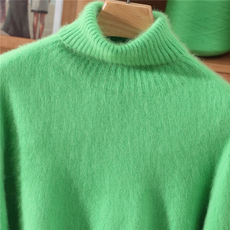 Autumn And Winter 100% Mink Cashmere Sweater, Ladies' High Lapel Solid Color Padded Pullover Wool Knitted Bottoming Shirt
