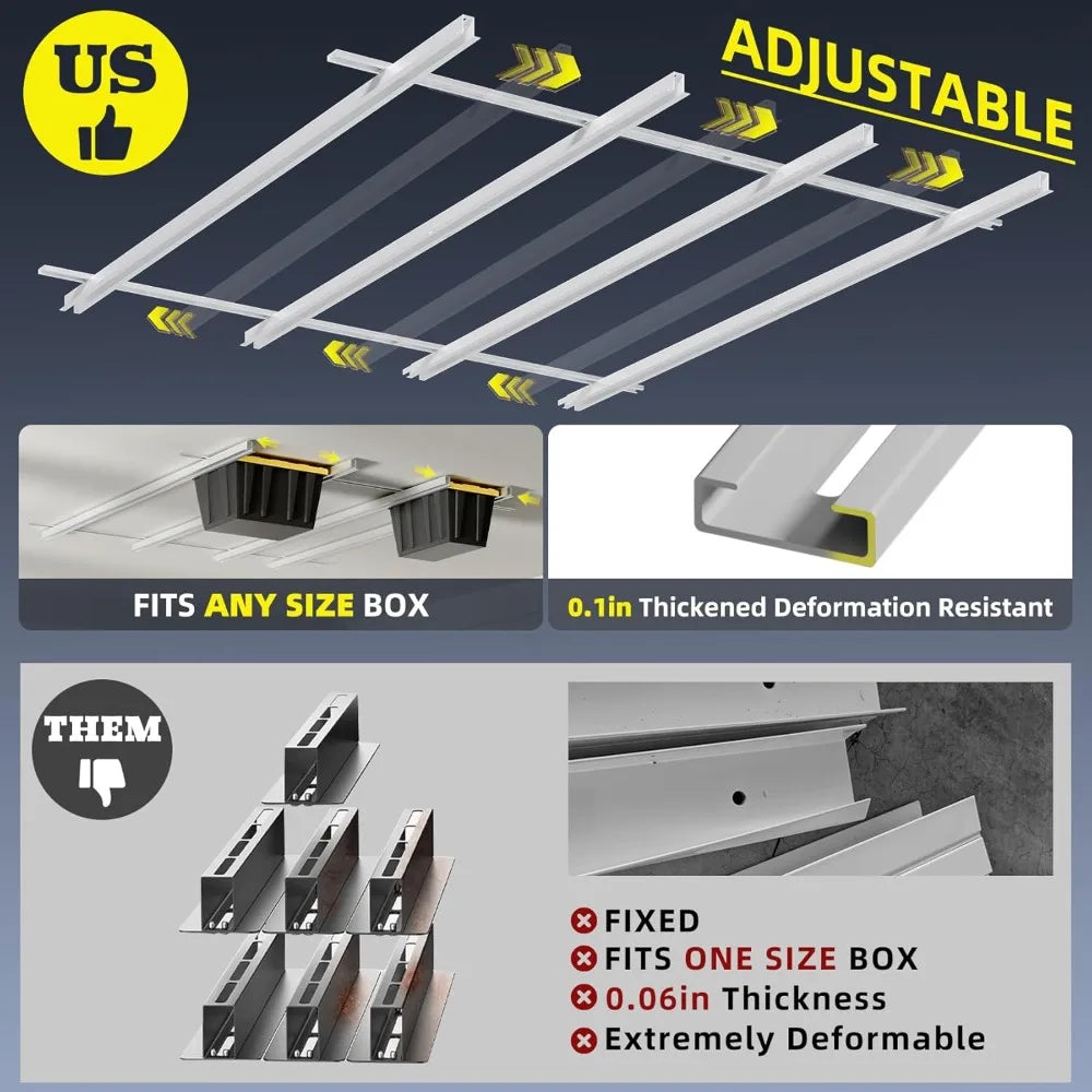 Extra Large Overhead Garage Storage Rack - Holds Up to 15 Tote Bins, 0.1-inch Thickened Heavy Alloy Steel, Ideal for Garage Tote