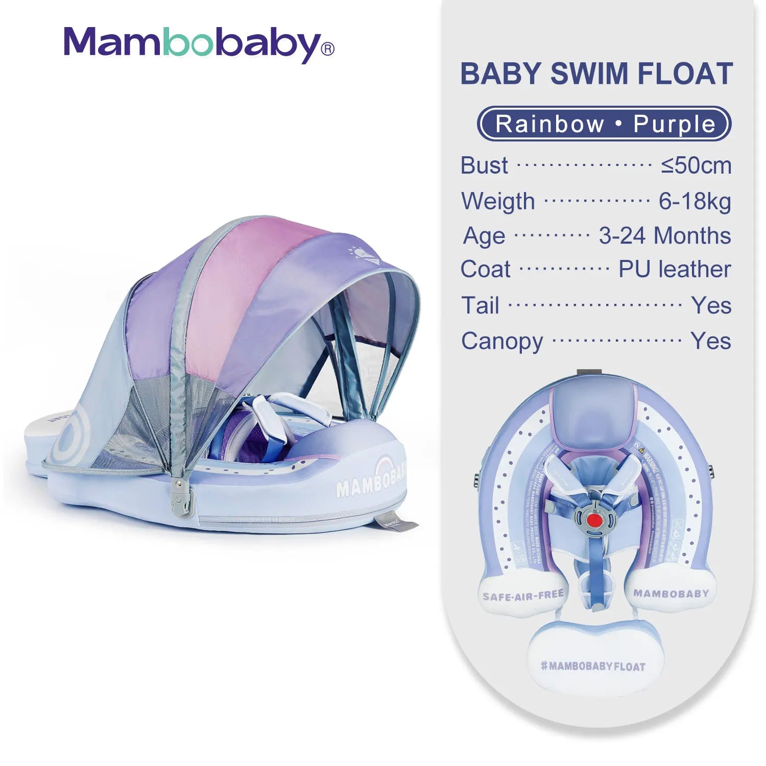 Animal Float/ Non-Inflatable Safe Solid Core Baby Swimming Buoy Water Trainer/ Infant Pool Swim Ring with Canopy