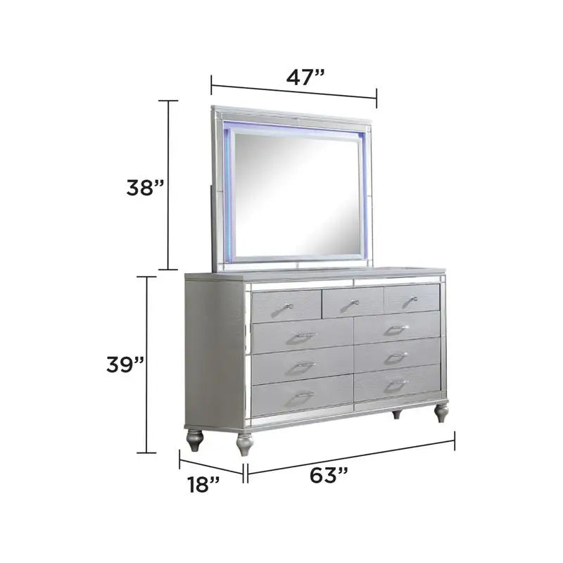 4-Piece LED Bedroom Set in Silver Wood Finish