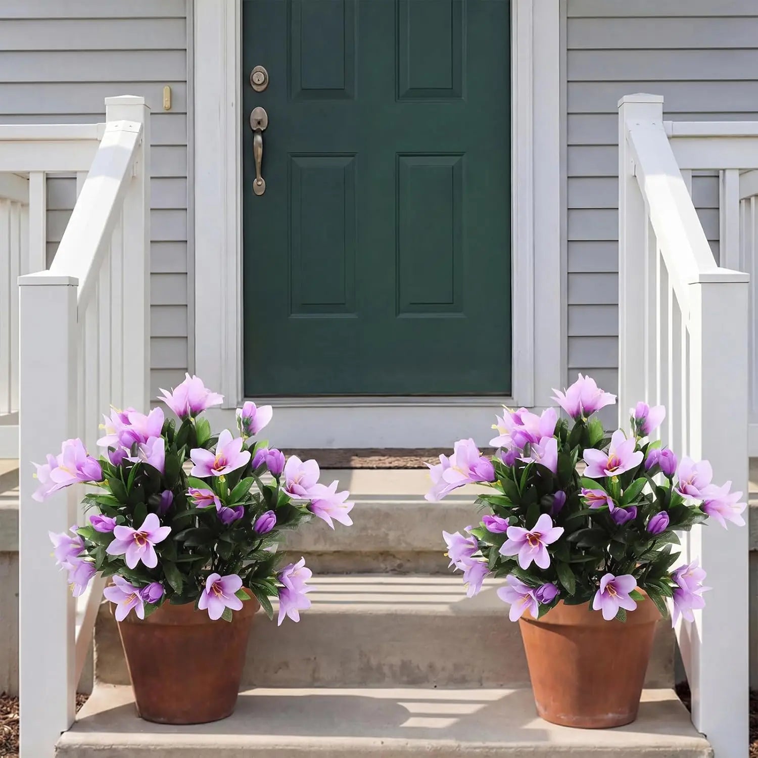 6 Bundles Artificial Faux Spring Flowers for Outdoor, Faux Azalea with Leaves Fake Plants Silk UV Resistant Realistic