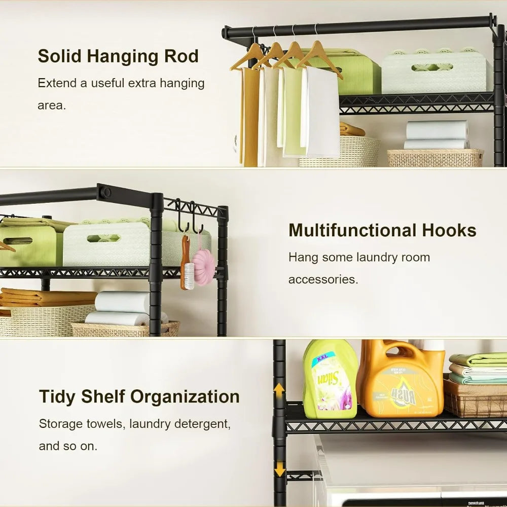 Freestanding Metal 3-Tier Laundry Room Storage Shelf for Clothes, Over Washer and Dryer Organizer