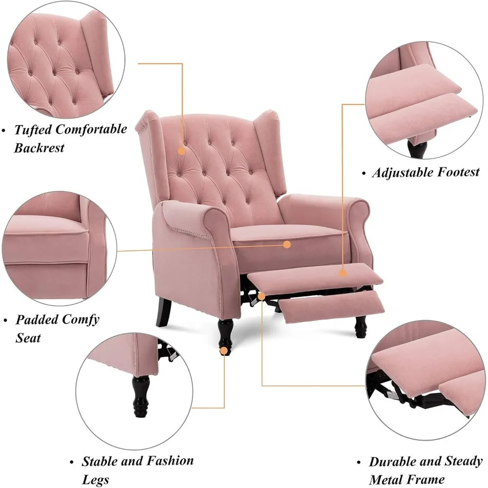 Velvet Tufted Push Back Arm Accent Chair/Recliner