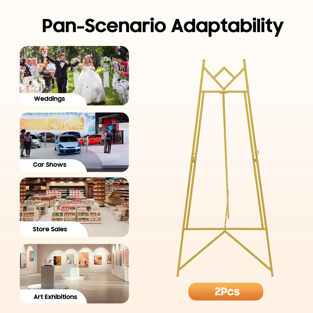 2Pcs Display Easel Stand, Gold Poster Easel Tripod, Adjustable Poster Frame Holder, Floor Standing Sign Stand for Wedding Party Exhibition