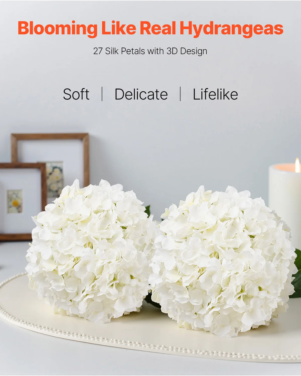 Artificial Flowers Real Looking White Silk Fake Hydrangea/ Bulk/ Faux Bridal Shower with Stem for DIY Wedding Bouquets