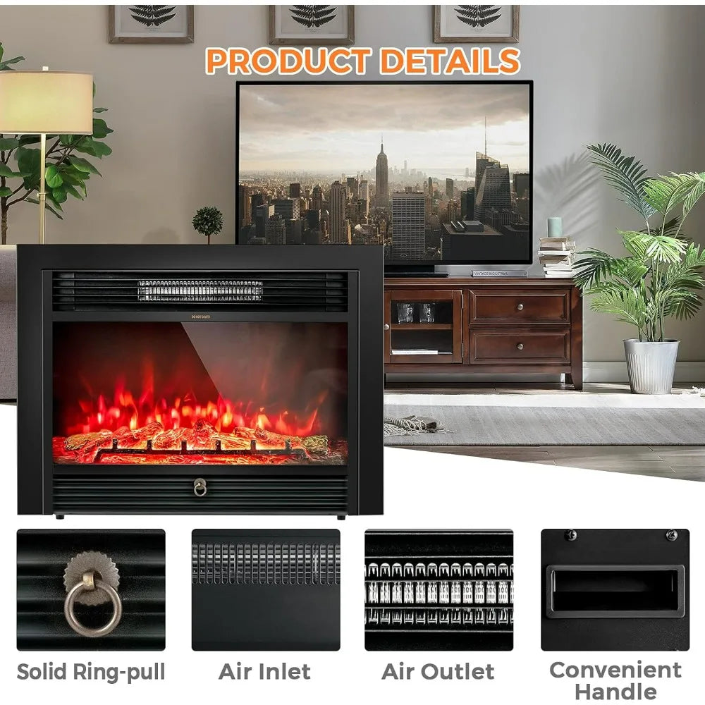 28.5" Electric Fireplace, Wall-Mounted or Freestanding, with Remote Control, 3 Adjustable Flame Colors