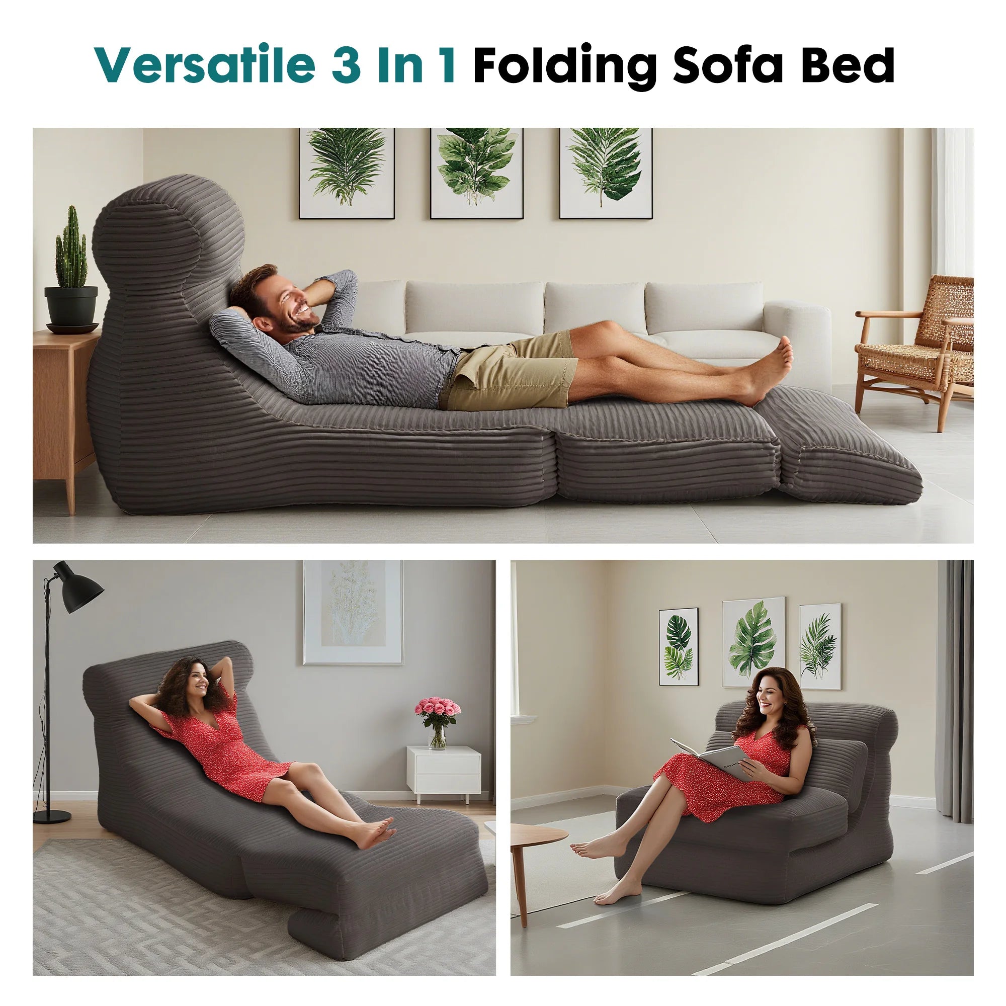 Ergonomic Folding Sofa Bed/ Modern Corduroy , Convertible Comfy Sleeper Chair for Bedroom