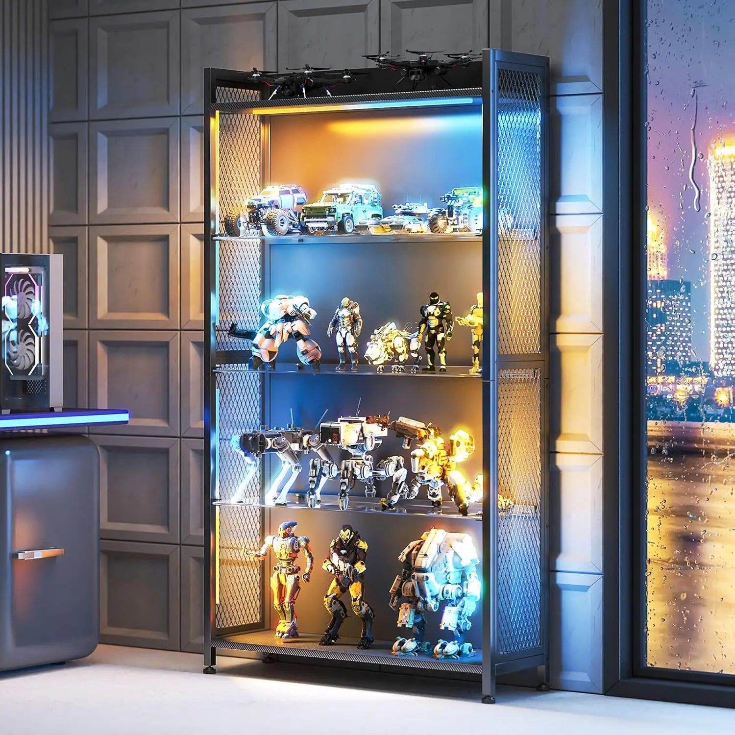 LED Display Cabinet with Glass Shelves, 5-Tier RGB Lighting Curio Case for Collectibles Storage