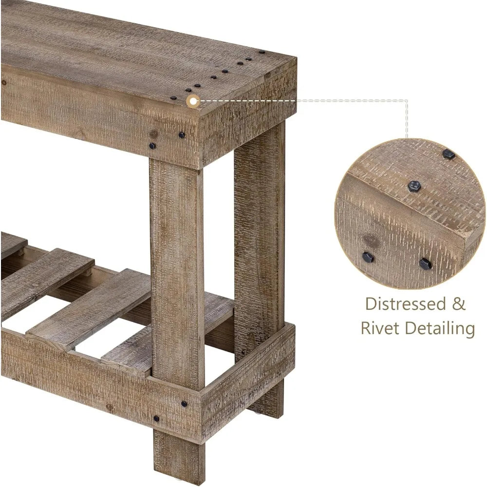 Farmhouse Rustic Wood Entryway Console Table 63-Inch Long Narrow Entry Sofa Table with Storage Shelf for Living Room Balcony