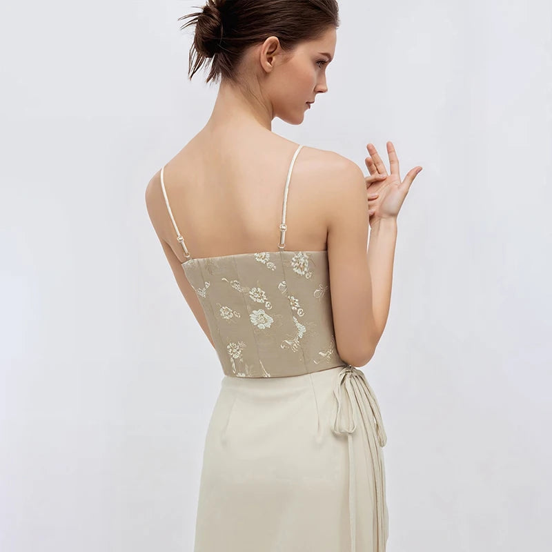 Amii Women Top 2026 Autumn New Jacquard Sling Vest Women Adjustable Shoulder Strap Inner Waist-cinching Sleeveless Top 12651005