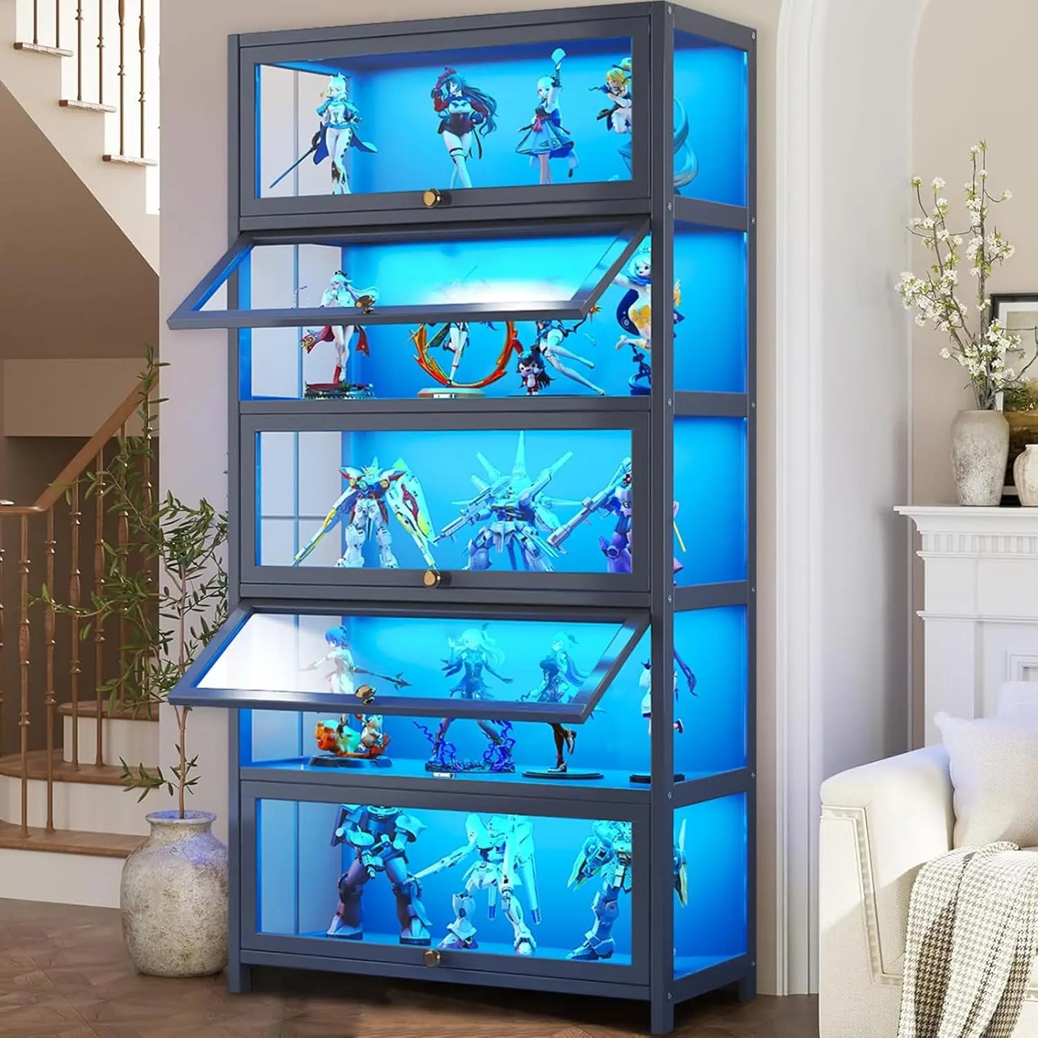 5-Tier Display Cabinet with Acrylic Glass Doors, Display Cases for Collectibles, Toy Organizer Rack & Kids Bookcase
