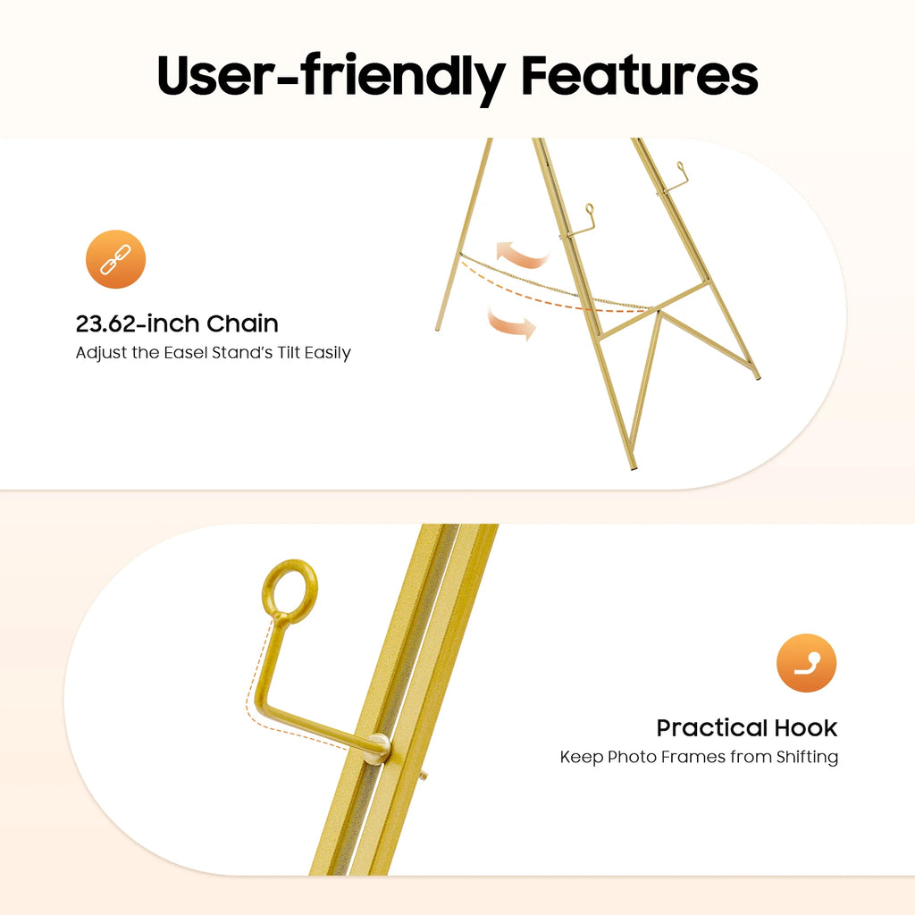 2Pcs Display Easel Stand, Gold Poster Easel Tripod, Adjustable Poster Frame Holder, Floor Standing Sign Stand for Wedding Party Exhibition