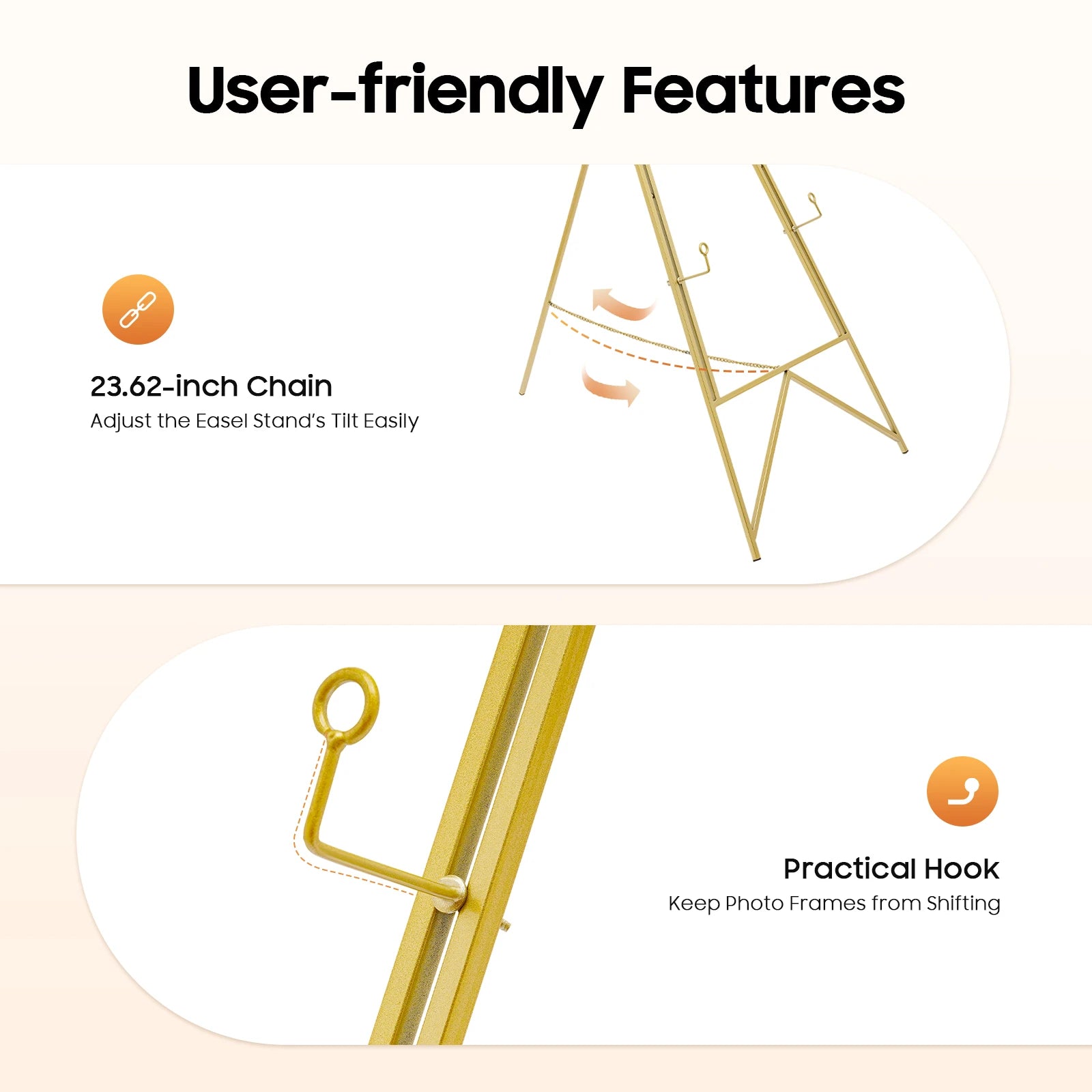 2Pcs Display Easel Stand, Gold Poster Easel Tripod, Adjustable Poster Frame Holder, Floor Standing Sign Stand for Wedding Party Exhibition