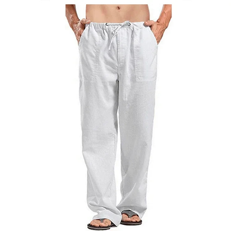 Men's Cotton Linen Pants/ Summer Solid Color Breathable Linen Trousers/ Male Casual Elastic Waist Fitness Pants
