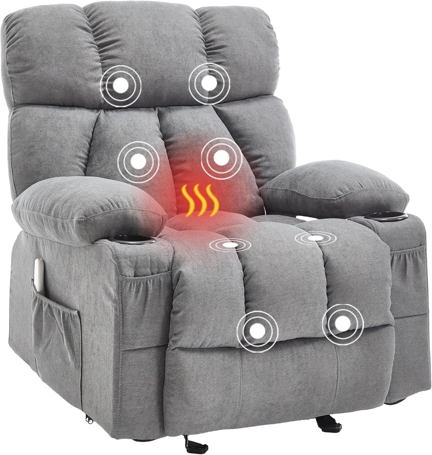 Massage Recliner Chair with Heat Vibration, Rocking Ergonomic Overstuffed Lounge, USB Port, Grey