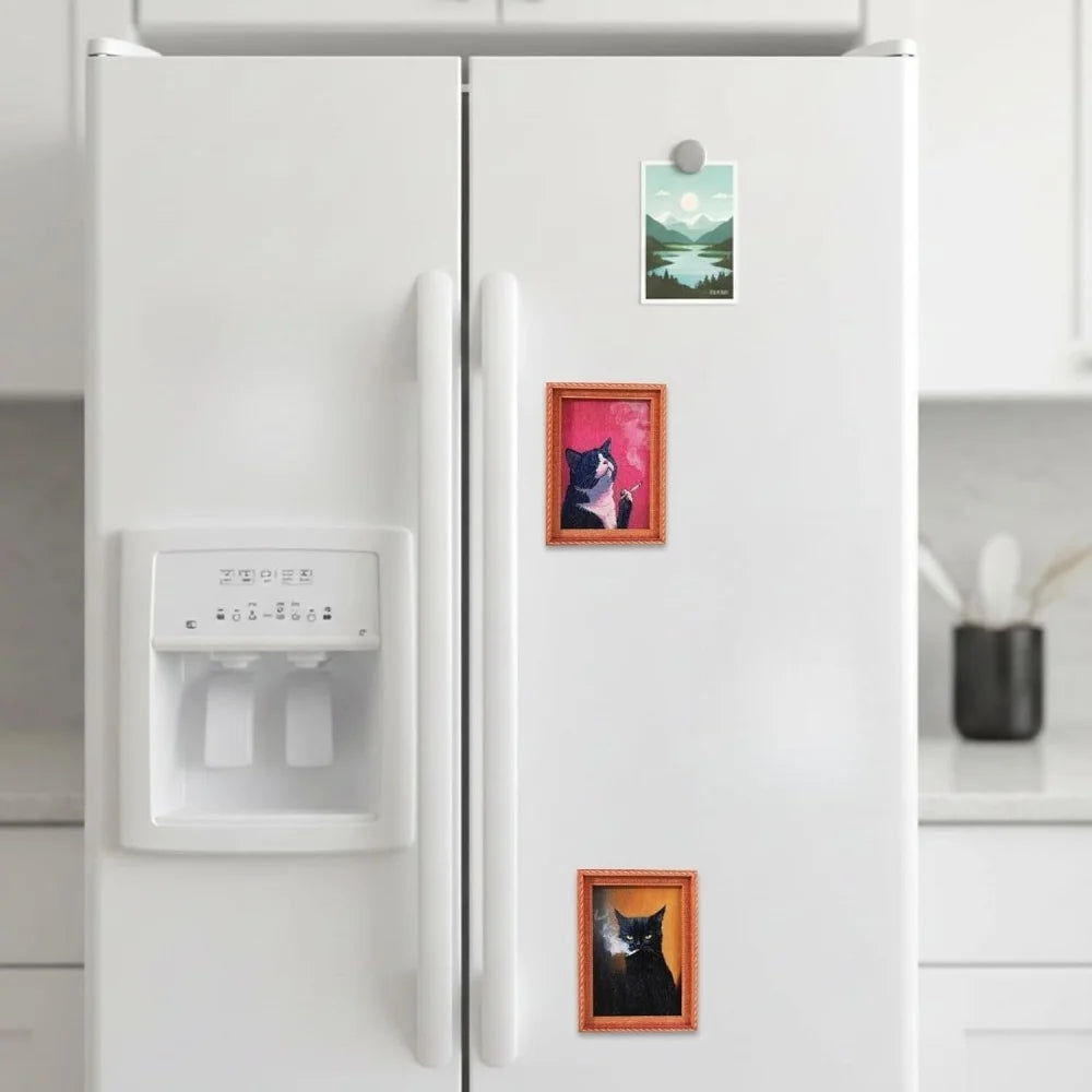3D Funny Wooden Fridge Magnets Frame, Retro Cool Cat Magnetic Refrigerator/ Locker Magnet/ Photo Frames Holder for Home/ Kitchen/ Office Indoor/ Outdoor Decorations