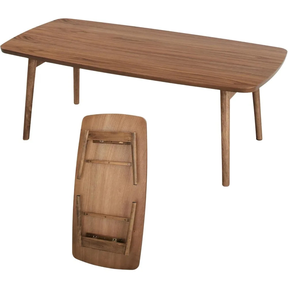 Folding Legs Table W41.3 x D20.5 x H14.0 Inches Natural Walnut and Rubber Wood Material Home and Living Coffee Table