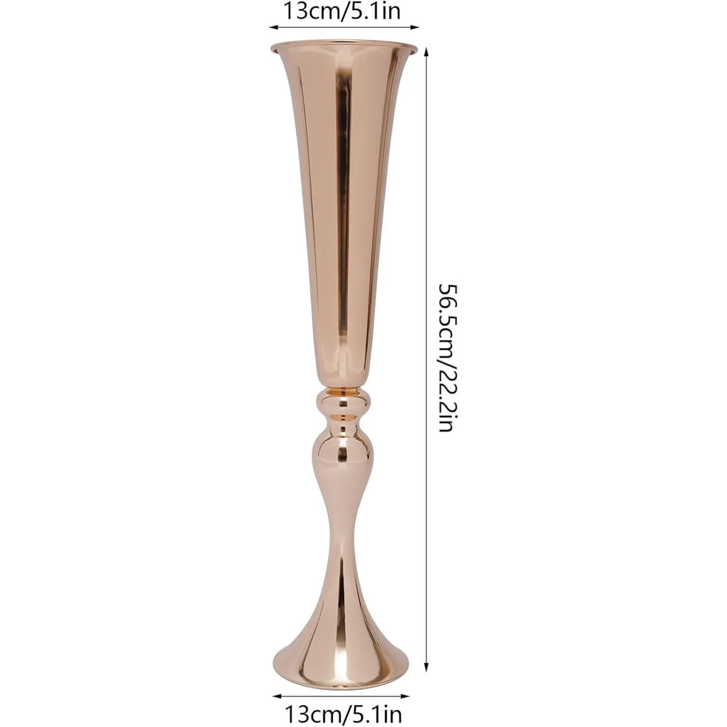 6 Pcs 22.2" Tall Gold Vases for Centerpieces, Tall Wedding Flower Vase with Gold-Plated Finish, High-Foot Design, Metal Trumpet Centerpieces/ Vases for Wedding Party Event