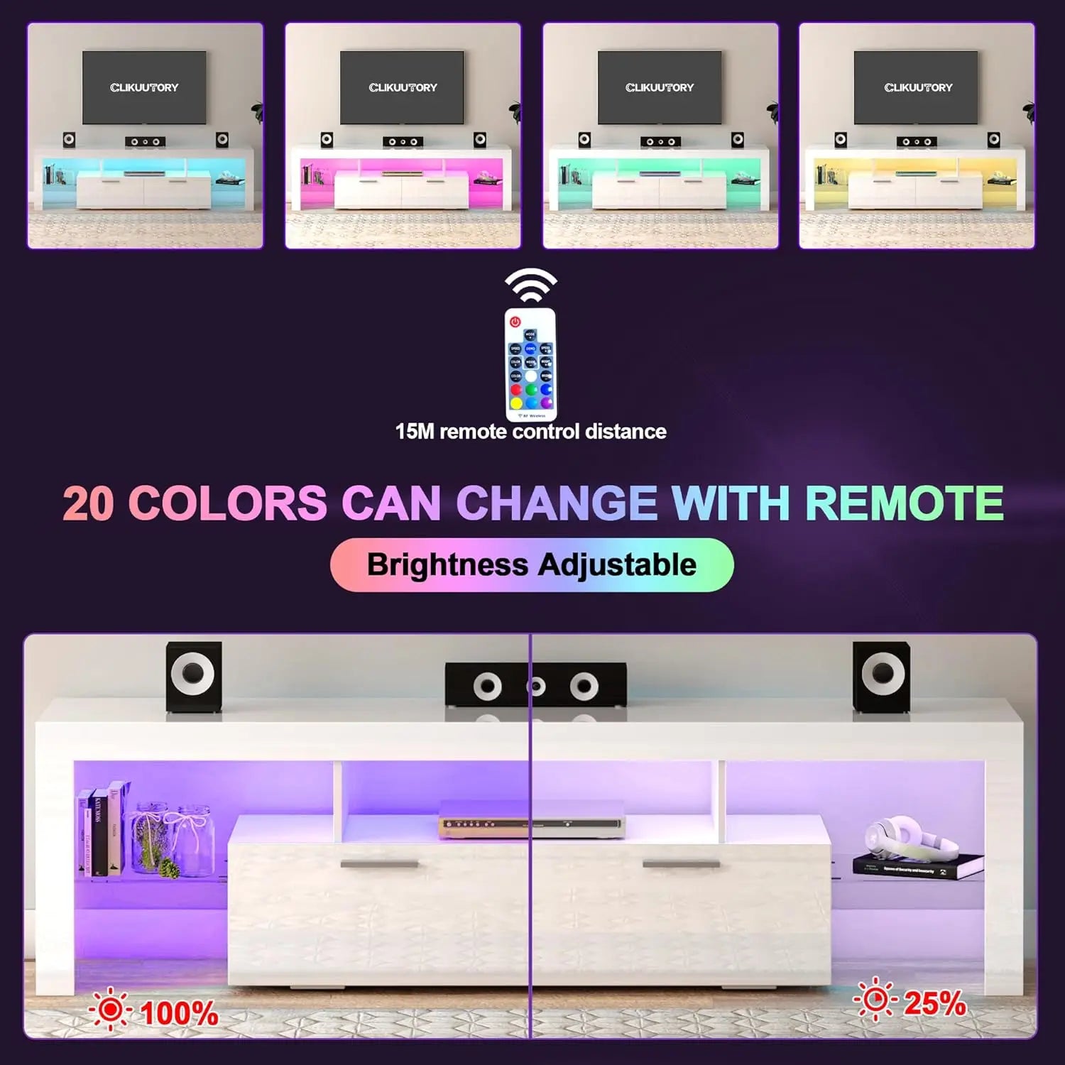 Modern LED 63" Long TV Stand With Large Storage Drawer For 50 55 60 65 70 75" TVs, White Wood TV Console