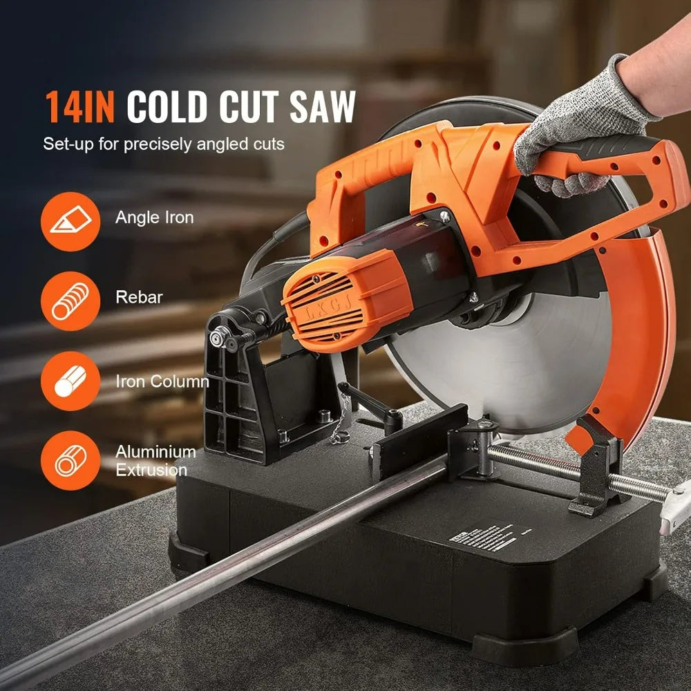 14- 355mm Blade Diameter VEVOR Chop Saw, 2800W 1200RPM Steel Cutting Machine, Adjustable 0-45° Dry Cut Chop Saw for Metal