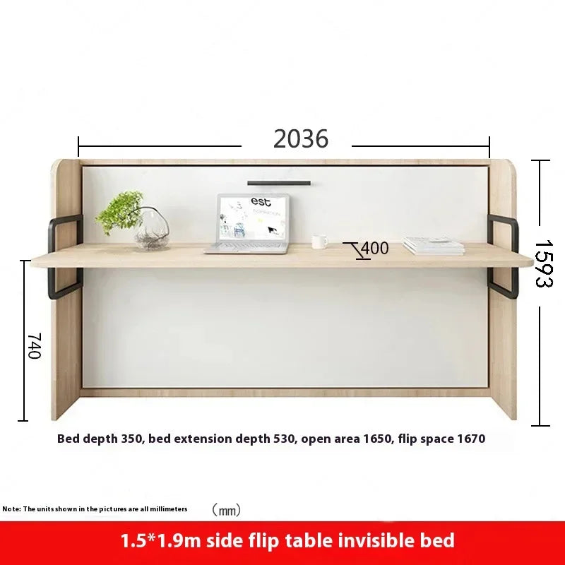 Multifunctional Invisible Desk Bed Bookcase Rotary Rollover Bed Wardrobe Integrated  Murphy Bed Bedroom Set Furniture