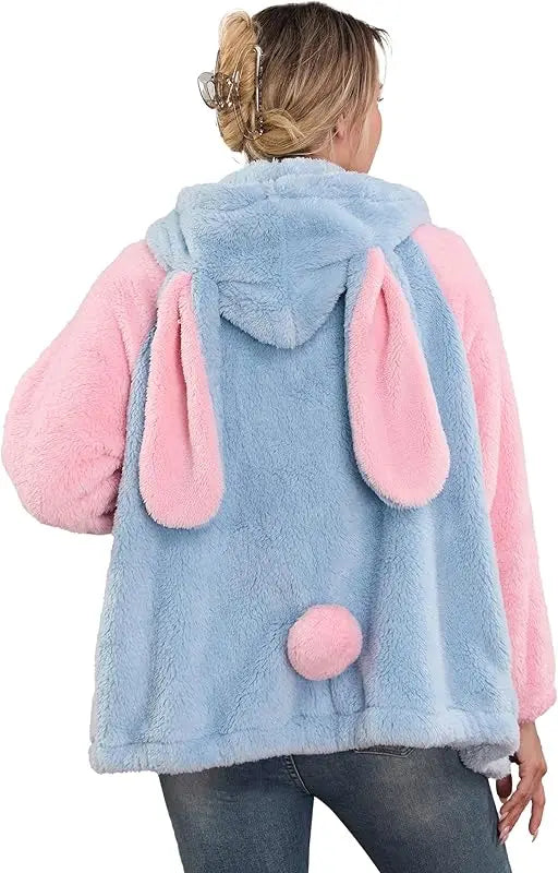 Fluffy Kawaii Bunny/Bear Hoodie Ears&Tail Animal Top/ Cute Rabbit Zip Jacket Winter Women/ Girl Sweet Sweater Coat