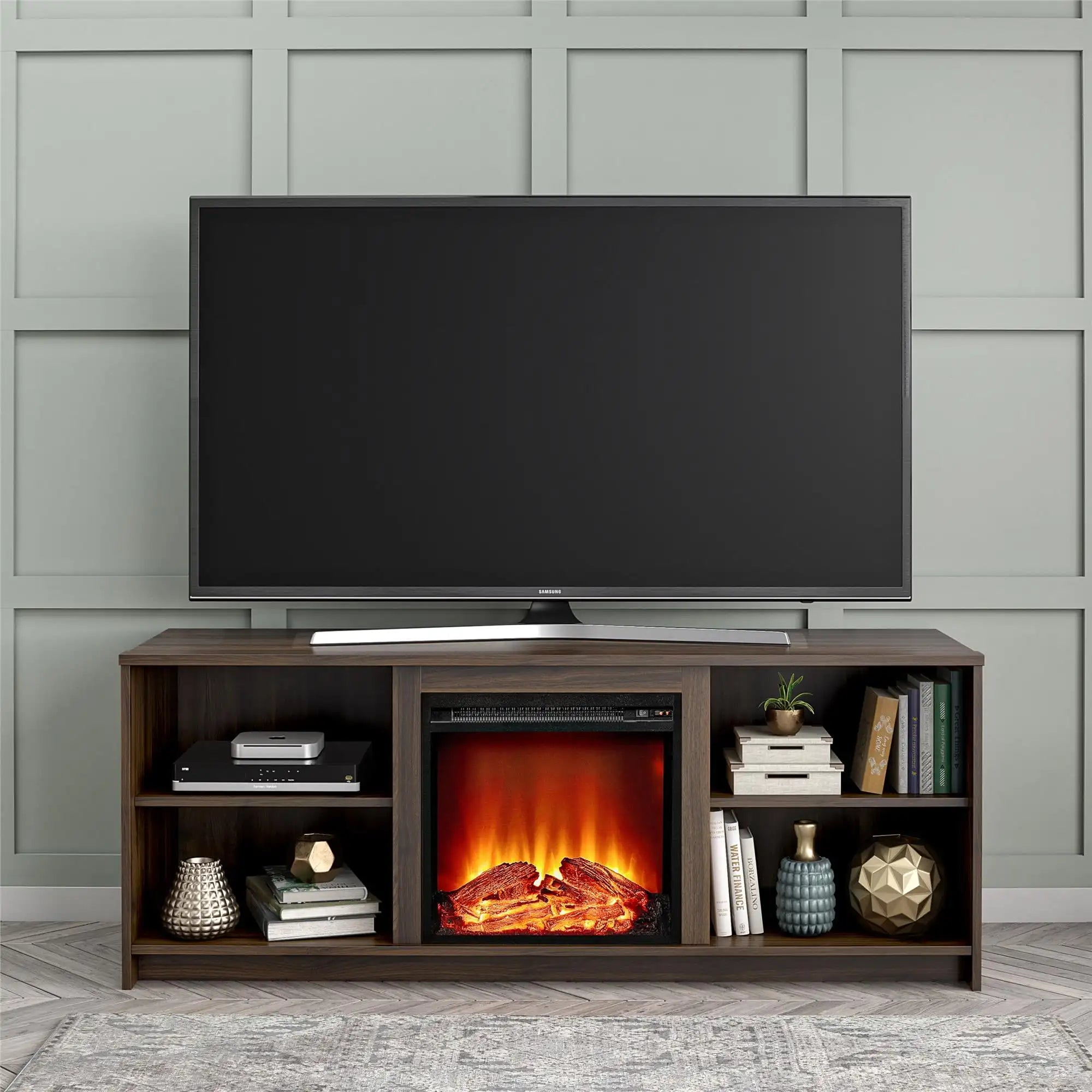 Fireplace TV Stand for TVs up to 65", Black Oak
