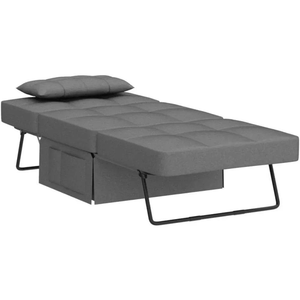 Sleeper Chair, Bed, 4 in 1 Sofa Bed, Assembly-Free Folding Ottoman with Adjustable Backrest and Pillow, Breathable Linen