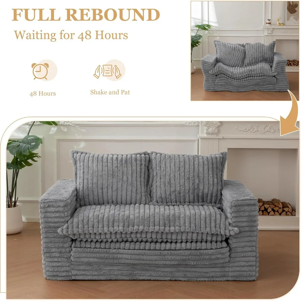 3-in-1 Pull Out Floor Couch with Washable Cushion and Pillows, Loveseat Sleeper Sofa, Convertible Sofa Bed/ Futon Couches
