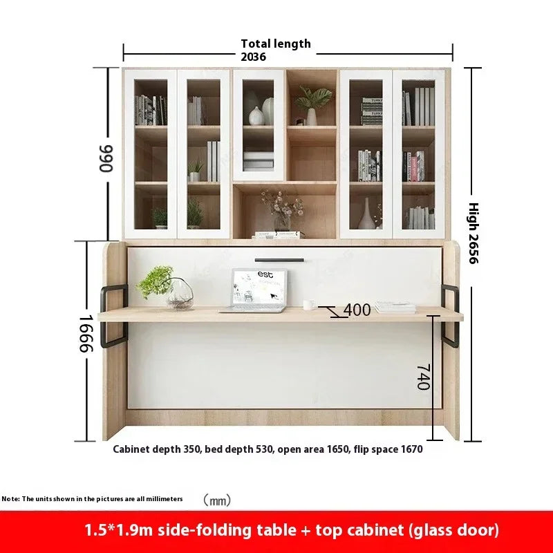 Multifunctional Invisible Desk Bed Bookcase Rotary Rollover Bed Wardrobe Integrated  Murphy Bed Bedroom Set Furniture