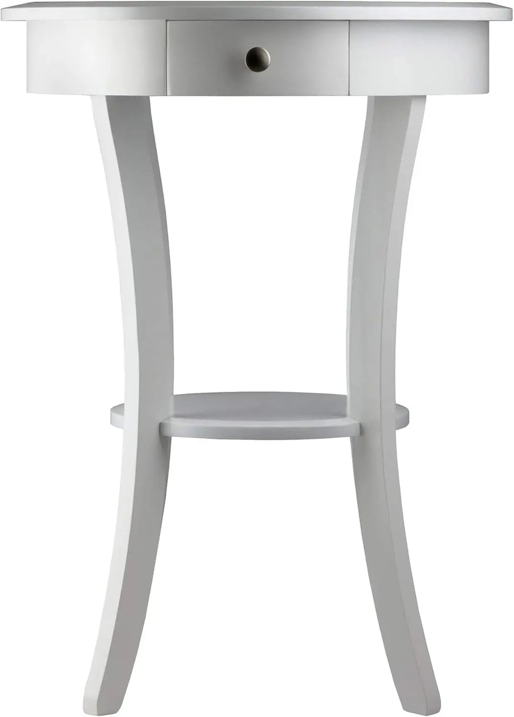 Sasha Round Accent Table with Drawer and Shelf, for Bedroom, Living Room, White