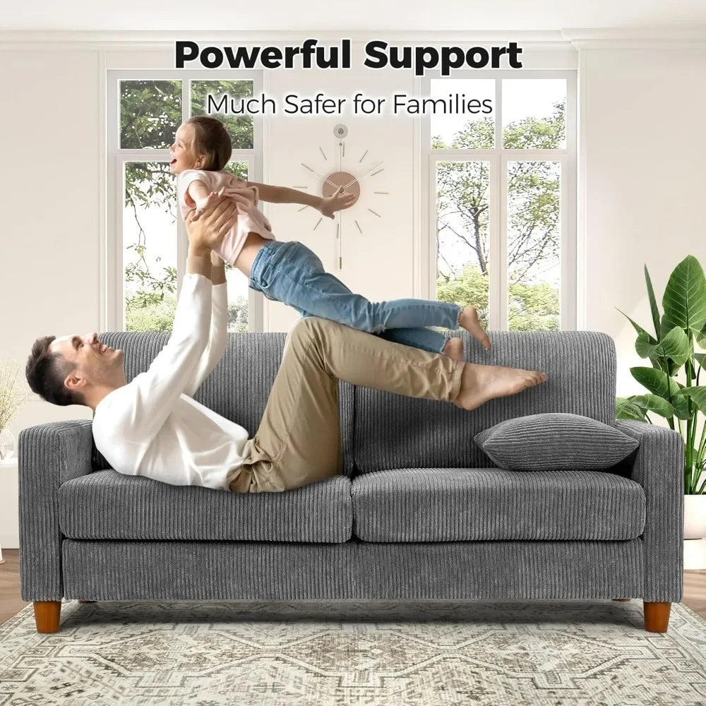The New-70in Grey Sofa, Couches For Living Room 21" Extra Deep Seats, Comfy Corduroy Sofas For Living Room No Tool Assembly