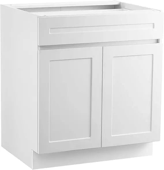 36 White Shaker Style Drawer Base Cabinet, Unassembled, 36 Width x 24 Depth x 34.5 Height