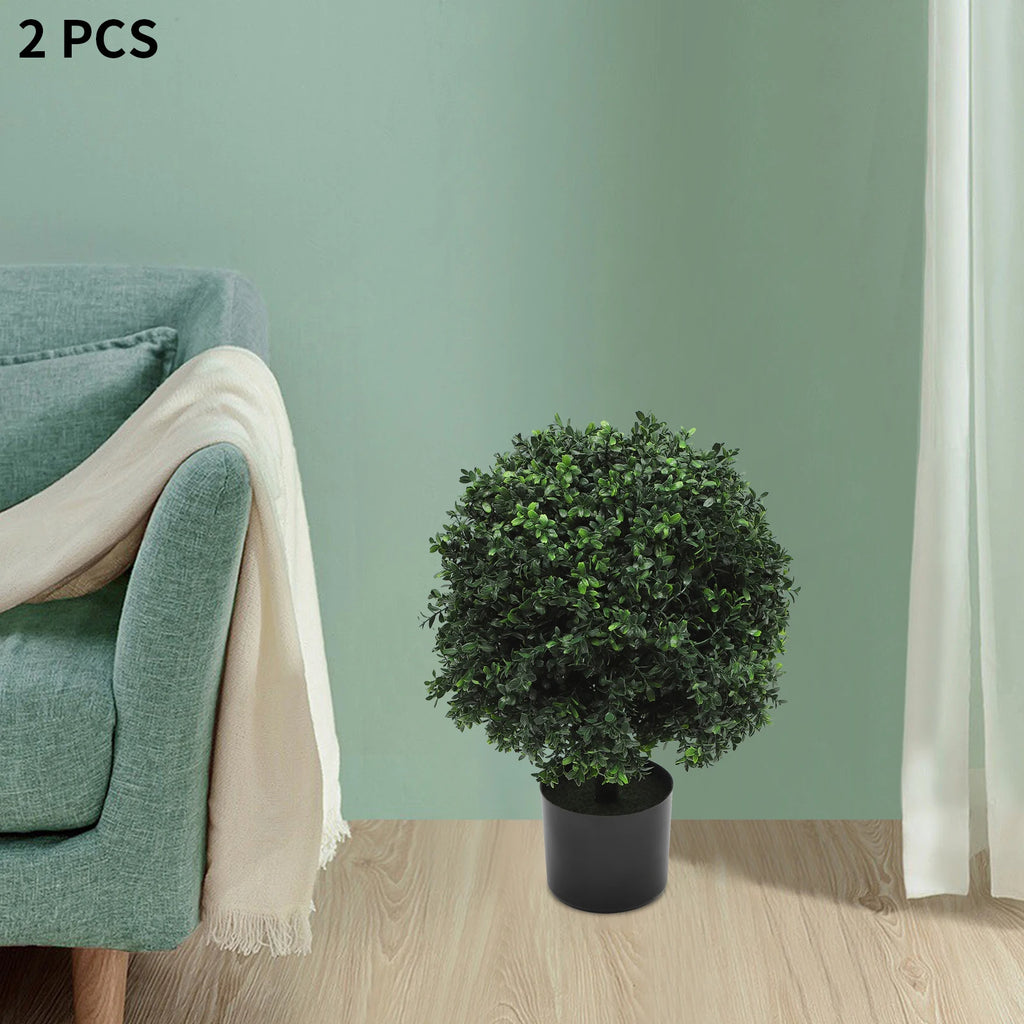 Two Outdoor Artificial Ball Bushes Potted Plants 16 Inches Wide/ Artificial Potted Shrubs 40*55cm for Indoor/Outdoor/Home Garden