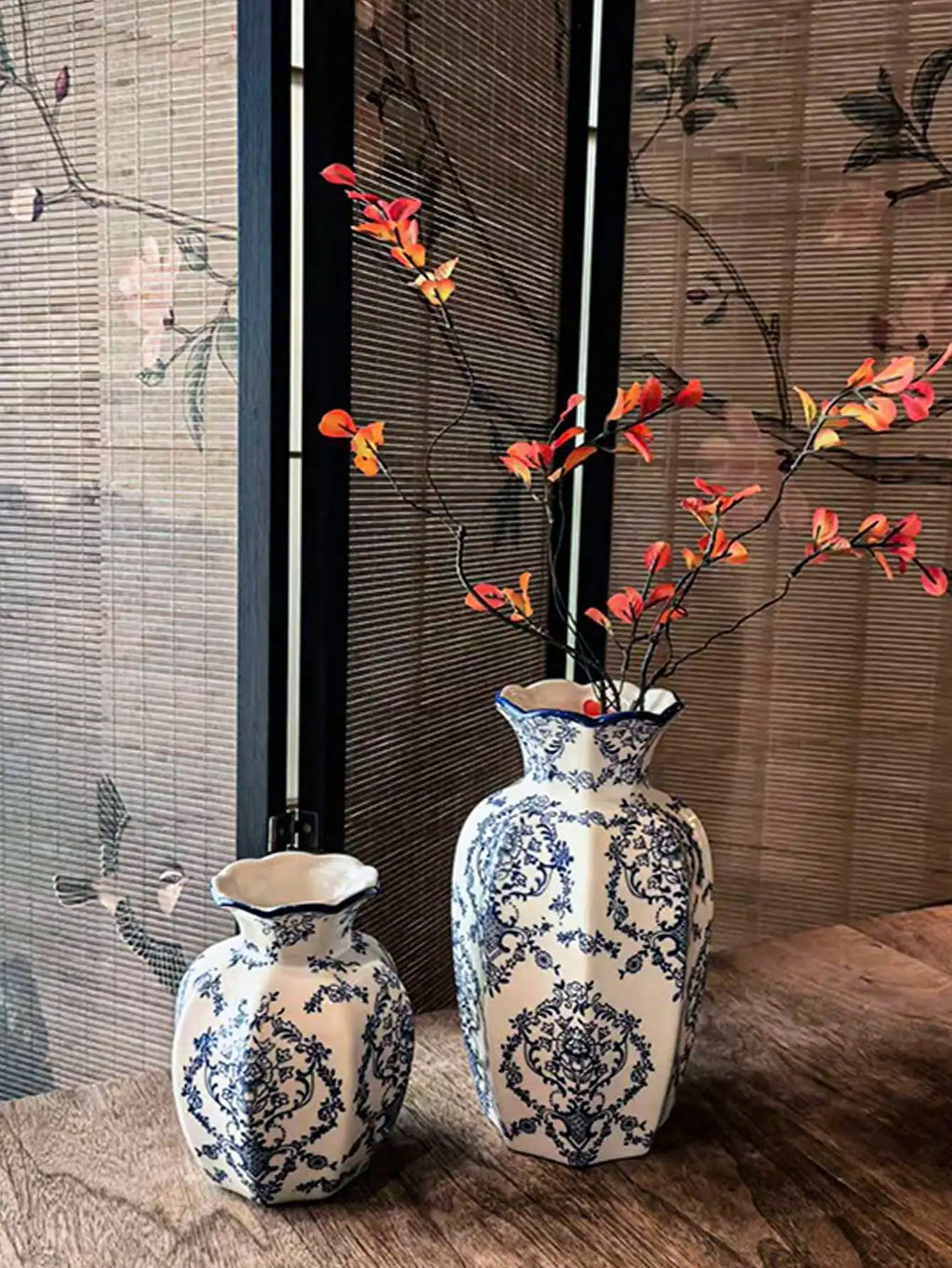 1 Pc Blue & White Porcelain Vase, New Retro Flower Vase, Living Room, Entrance, Office, Floral Decor, Atmosphere