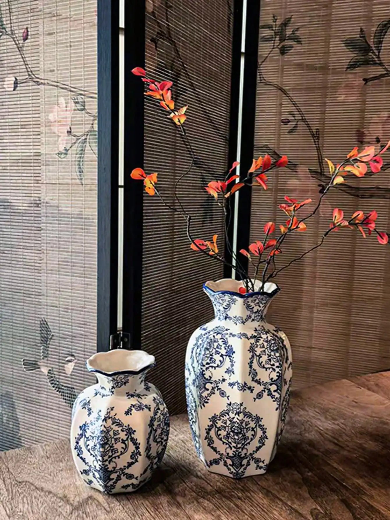 1 Pc Blue & White Porcelain Vase, New Retro Flower Vase, Living Room, Entrance, Office, Floral Decor, Atmosphere