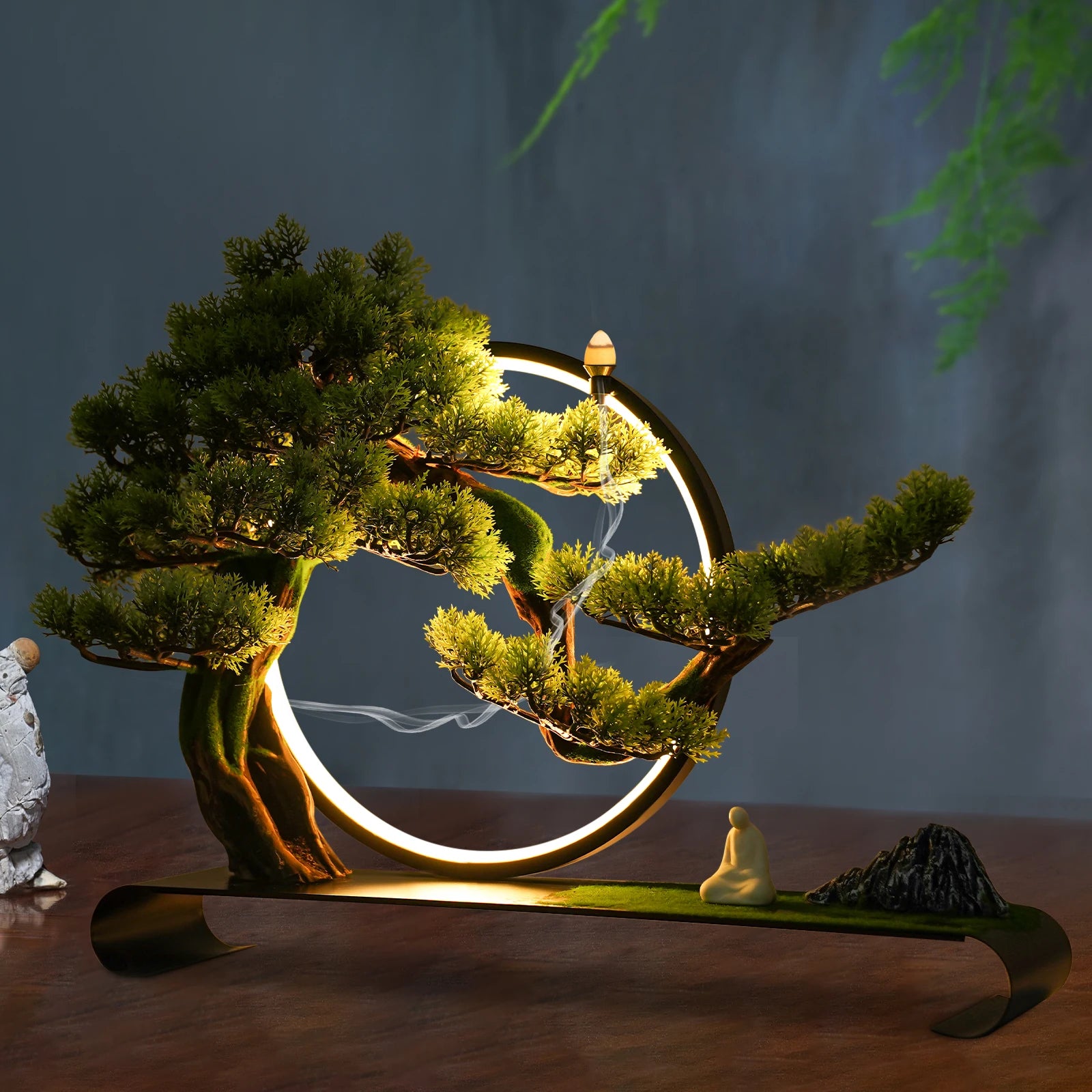 LED Dimmable Artificial Bonsai Tree/ Zen Tabletop Decor/ USB Warm Light Simulation /Pine Tree Desktop Ornament for Home/ Office/ Meditation Room