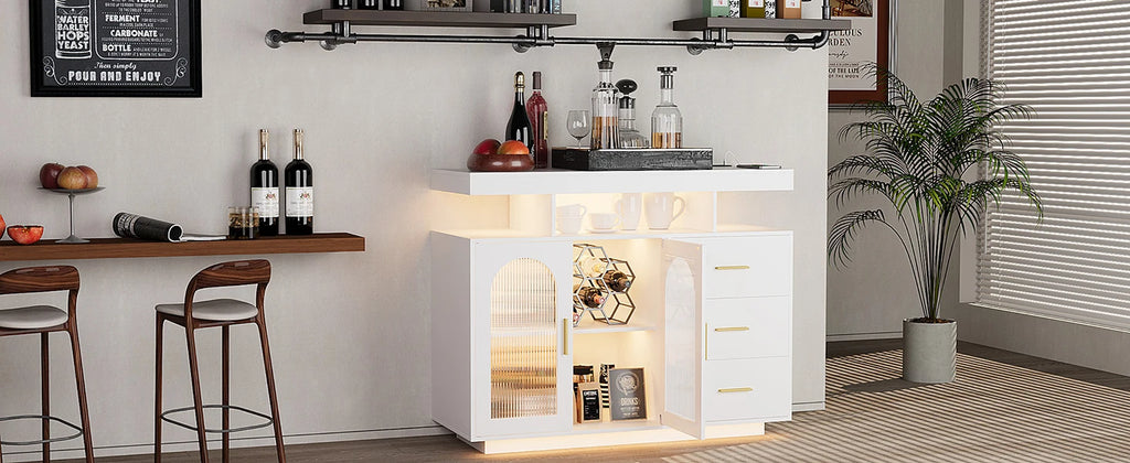 JDPAG 40" LED Buffet Cabinet with Wireless Charging Station, Auto Sensor RGB 20-Color Dimmable Sideboard