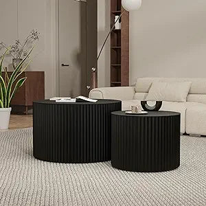 Modern Circle Nesting Coffee Table Set - Handcrafted Drum Style Tables for Living Room